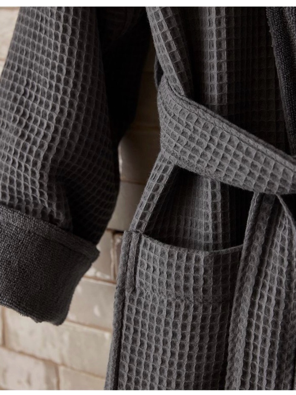 Pottery Barn Charcoal Waffle & Terry Shawl-Collar Robe